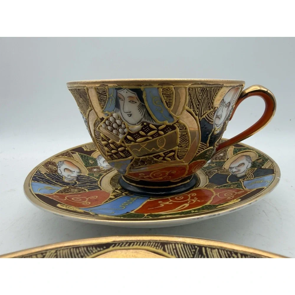 Vintage Japanese Satsuma Moriage Immortals Teacup Saucer & 7.5